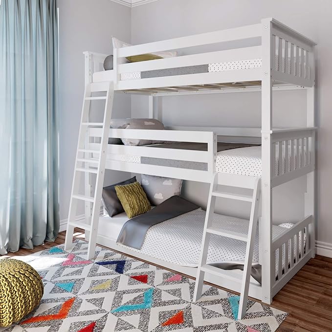 Max & Lily Triple Twin Bunk Bed, Solid Wood Bed Frame by MaxLily