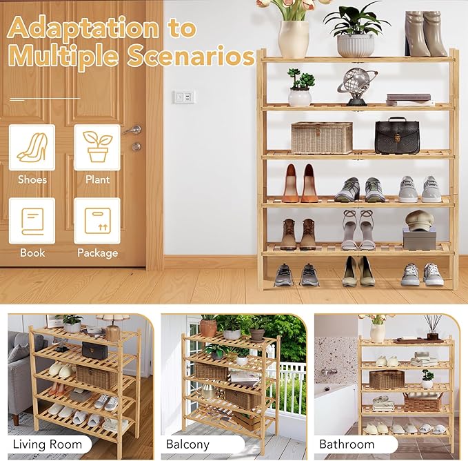 Haddockway 5 Tier Bamboo Shoe Rack Storage Organizer, Small Space 27"x11"x32" - Image 7