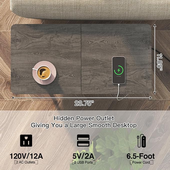 SOOWERY End Table with Charging Station, Narrow Side Table with Flip Top - Image 7