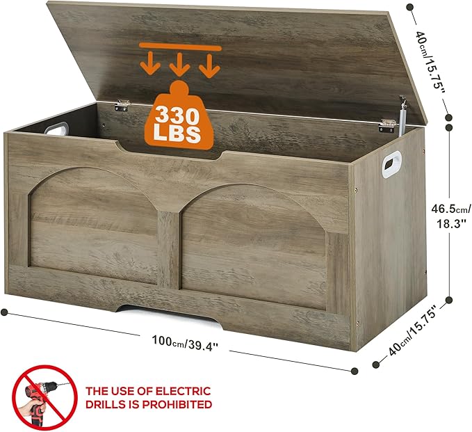 Storage Bench, 39.4" Retro Wooden Storage Chest Trunk, Large Toy Chest - Image 3