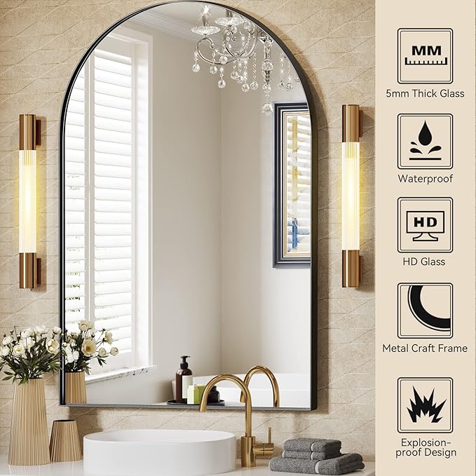 Brightify Arched Mirror, Arched Wall Mirror, 22 x 30 Inch Black Arch Mirror - Image 3