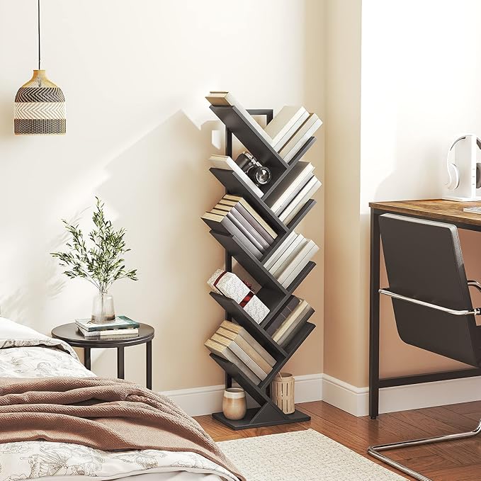 HOOBRO Tree Bookshelf, 9-Tier Bookcase Wooden Shelves, Floor Standing Storage - Image 2