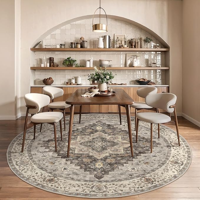 Tangsoo Vintage Round Rug 6ft, Washable Circle Rug, Non Slip Boho Round Area Rug - Image 6