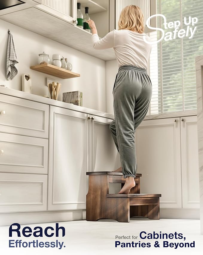 Wooden Two Step Stool, Heavy Duty 2-Step Ladder - Image 4