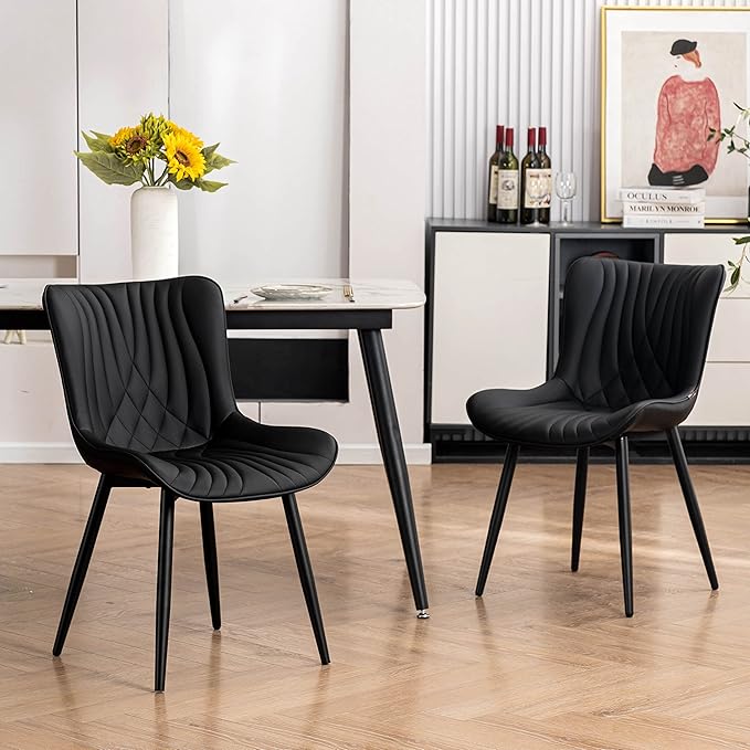 YOUTASTE Black Dining Chairs Set of 2 Upholstered Mid Century Modern Kitchen - Image 10