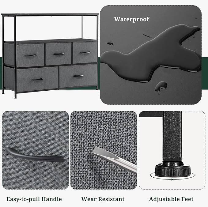 TV Stand, 5 Fabric Drawers Dresser Entertainment Center - Image 7