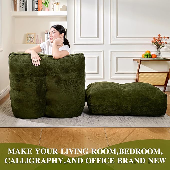 Bean Bag Chair with Ottoman, Comfy Bean Bag Sofa with Memory Foam, Lazy BeanBag - Image 6