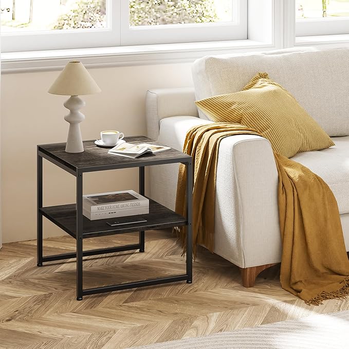 Tatub 20" End Table with Charging Station, Industrial Square Side Table with - Image 2