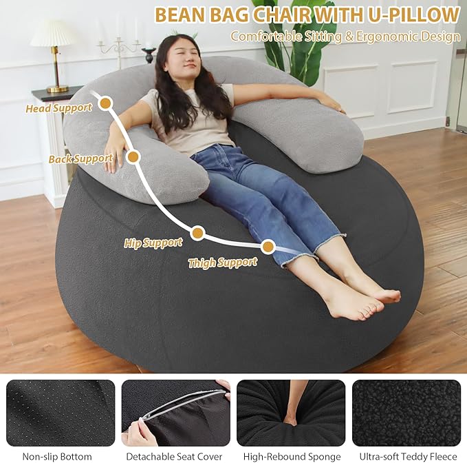 HABUTWAY Bean Bag Chair with U-Shaped Pillow - Image 3