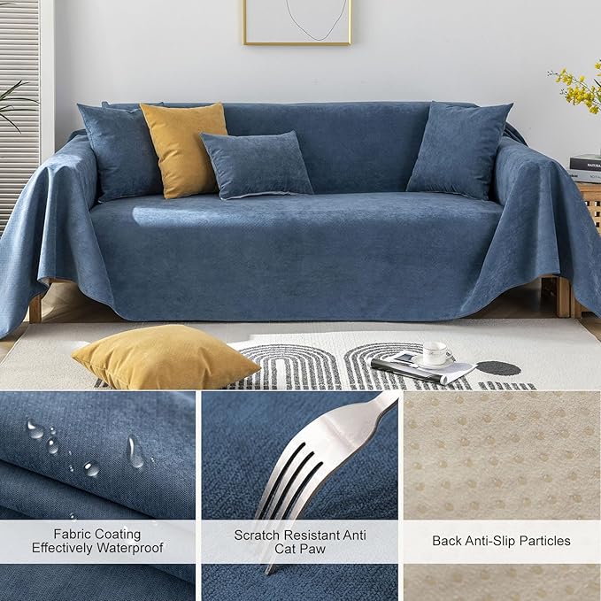 STACYPIK Waterproof Dark Blue Sofa Cover, Washable Couch Cover - Image 4