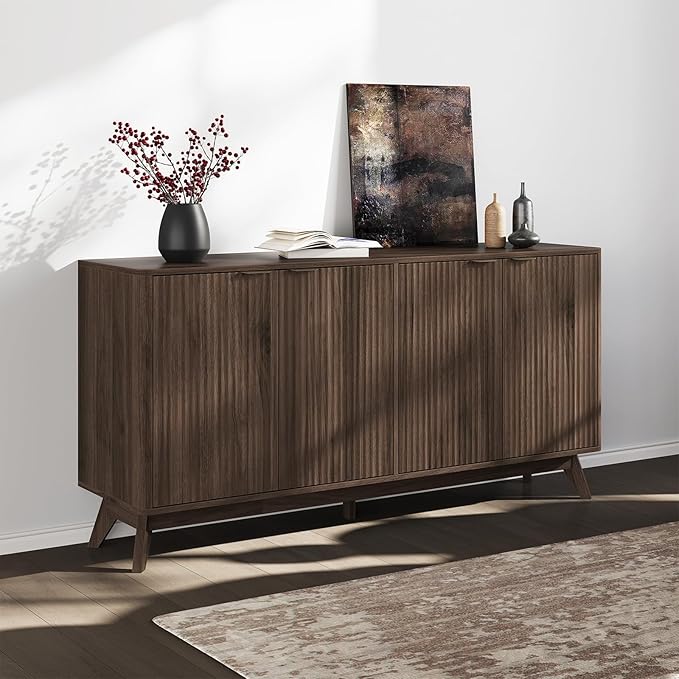 Buffet Cabinet with Storage, Fluted Multifunctional Storage Cabinet with 4 Doors - Image 8