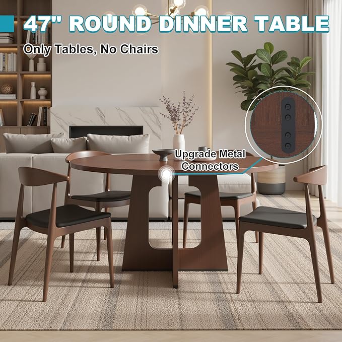 47" Round Dining Table for 4-6, Modern Small Dinner Table Farmhouse Round - Image 8