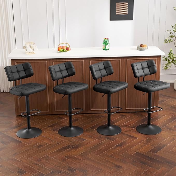 Furniliving Modern Bar Stools Set of 2 Faux Leather, Upholstered Swivel - Image 9