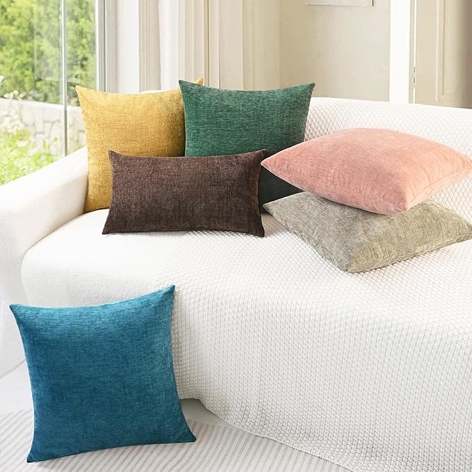 CaliTime Throw Pillow Covers Decorative 16 X 26 Inches Pack of 2 Cozy Chenille - Image 4