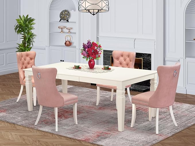 East West Furniture LGDA5-LWH-23 5 Piece Dining Set Contains a Rectangle - Image 2