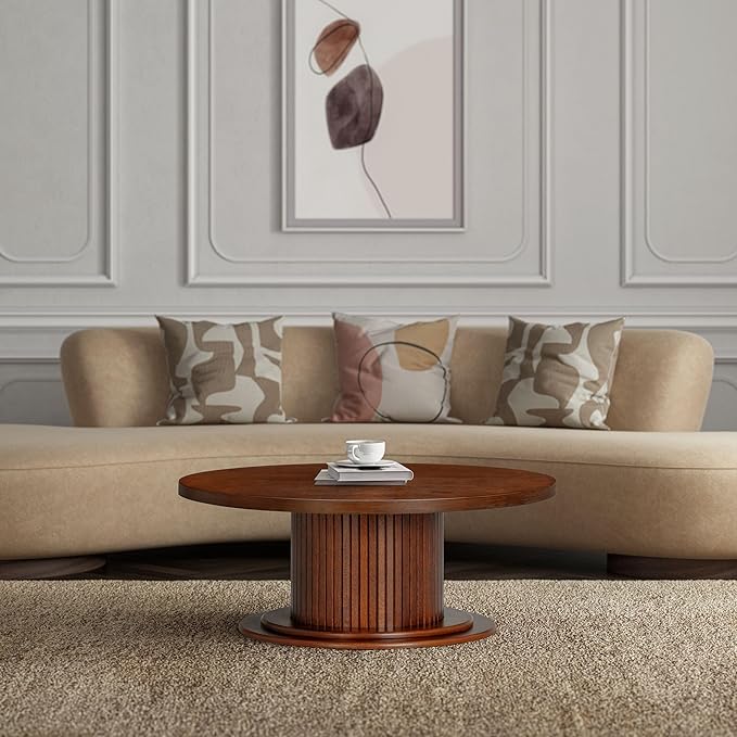NTC 40 Inch Summit Modern Classic Tambour Wooden Round Coffee Table – by NTC