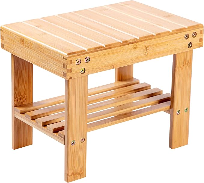 VaeFae Bamboo Small Seat Stool for Kids, Foot Rest Shaving Stool, Storage Shelf by VaeFaeDirect