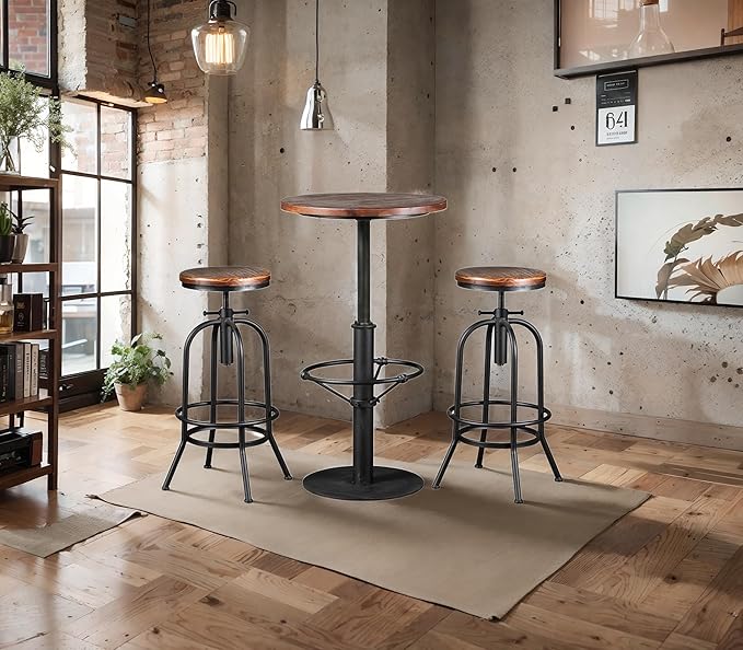 LOKKHAN 42" Tall Rustic Industrial Bar Table-19.68" Dia Round Wooden Top Metal - Image 2