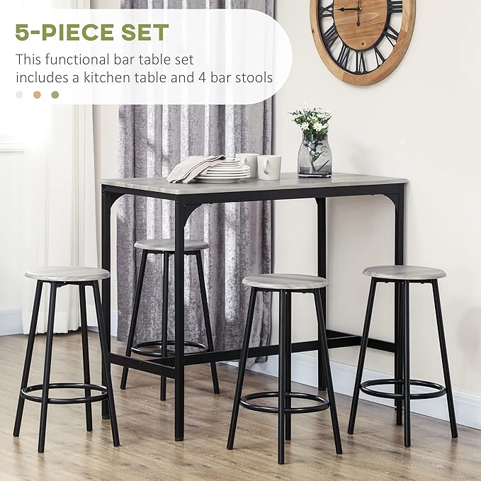 HOMCOM 5-Piece Counter Height Bar Table Set, Rustic 43.25" Dining Table - Image 3