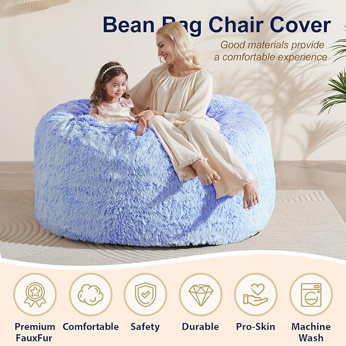 Bean Bag Covers Only, Fluffy Stuffed Beanbag Chair Covers No Filler, Washable - Image 3