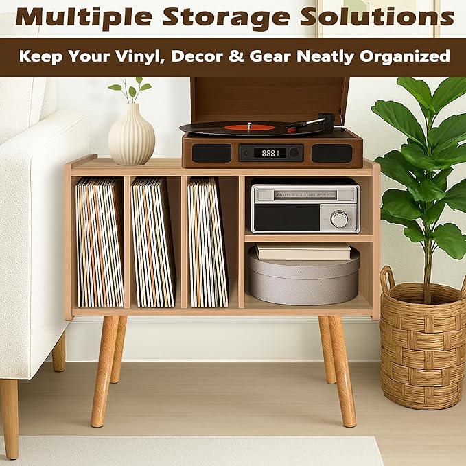 Record Player Stand with Vinyl Storage, Wooden Record Player Table with 5 - Image 6