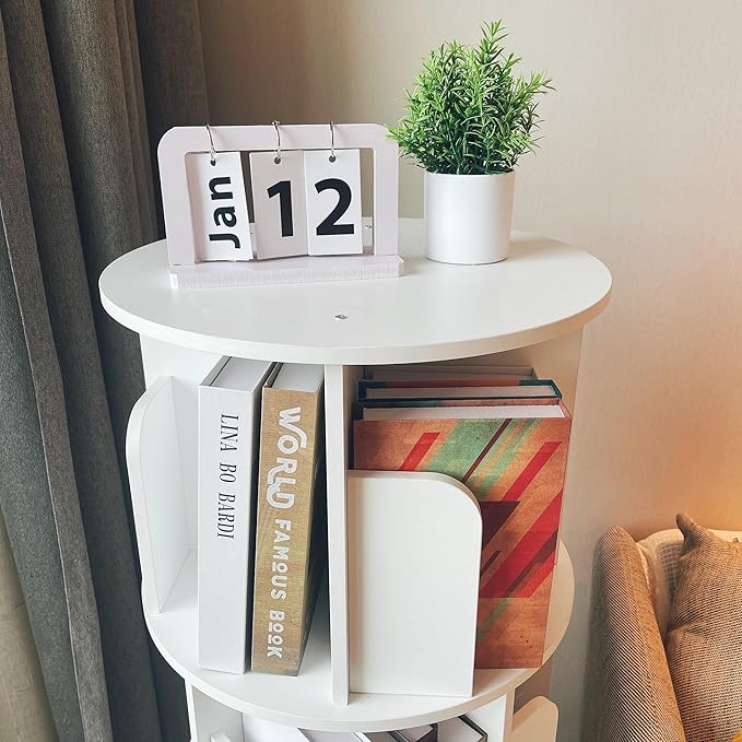Heehee Wooden Rotating Bookshelf 360 Display Floor Standing Bookcase Storage - Image 5