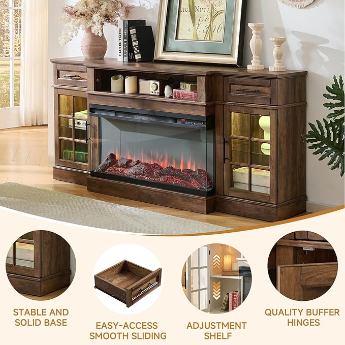 ROCKPOINT 3 Sided Glass 70" Fireplace TV Stand - Image 5