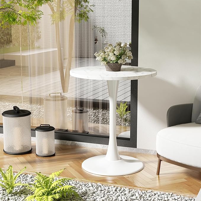 White Round Table Modern Dining Table Marble Texture Tulip Round Kitchen Table - Image 4