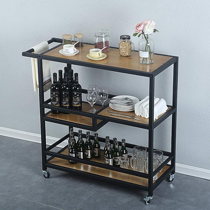 Bar and Serving Cart Industrial & Modern Rustic Rolling Bar and Serving Cart - Image 6