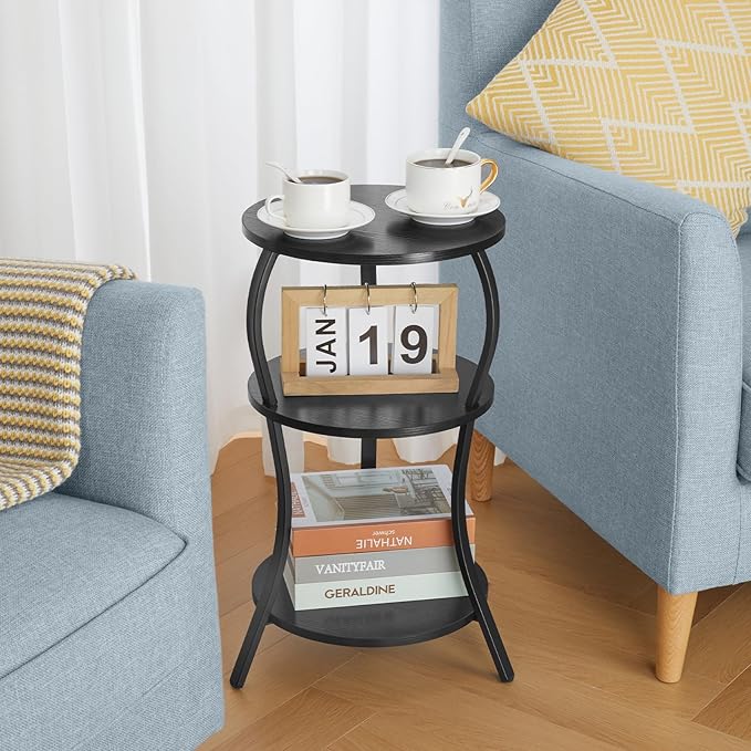 Vintage Small Round Side Table, 3-Tier Slim Waist Circular End Table - Image 6