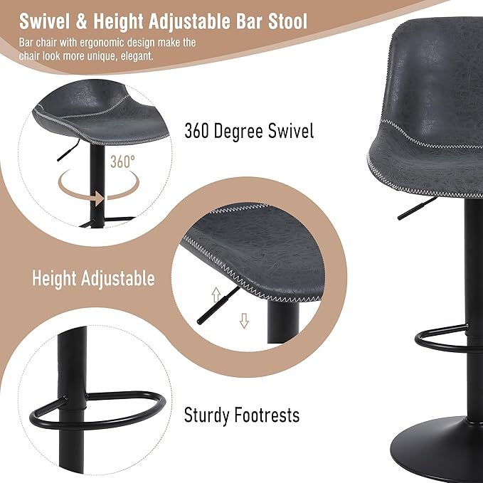 Bar Stools Set of 2, Swivel Counter Height Barstools - Image 5