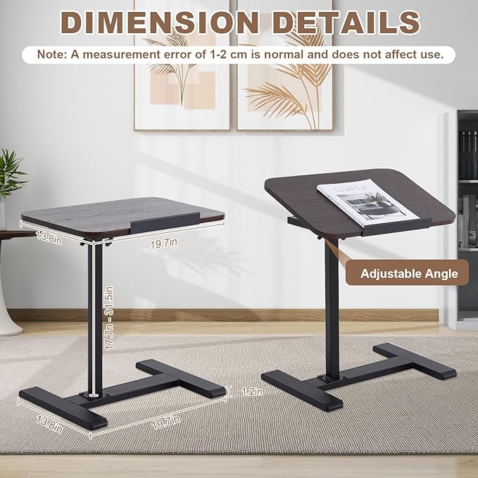 Solid Wood C-Shaped Side Table, 360° Rotating TV Tray Table, Height-Adjustable - Image 2
