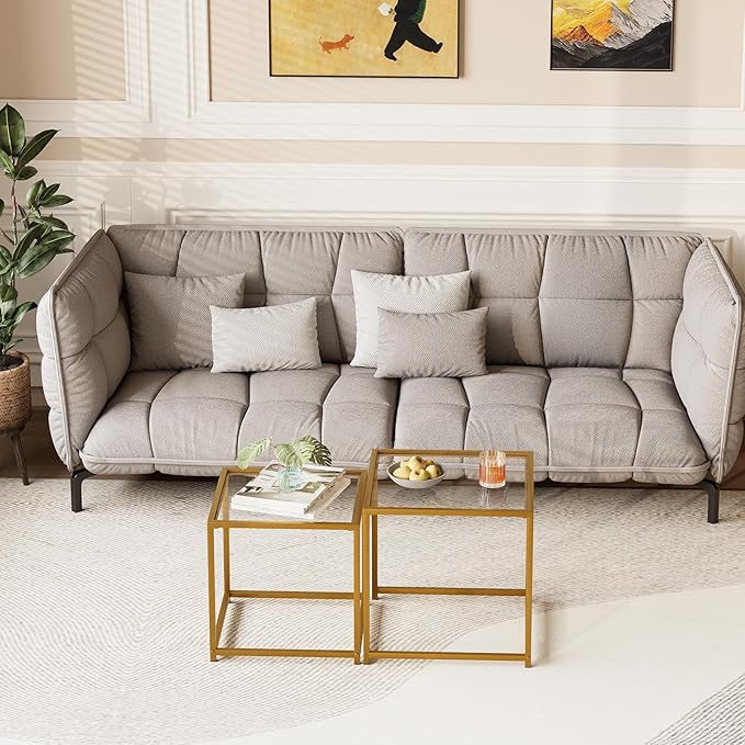 Garden 4 you Coffee Table Set of 2, Modern Glass Nesting Table, Metal Frame - Image 5