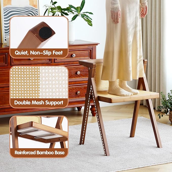 Rattan Dining Chair, Mid-Century Accent Armchair, Wicker Chair, Outdoor Bamboo - Image 5