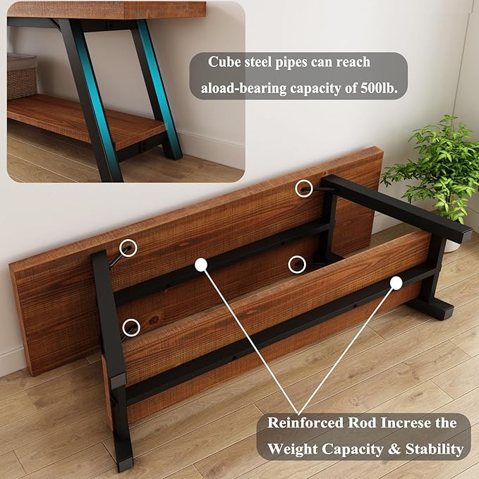 IBF Solid Wood Entryway Bench, Natural Real Wood Storage Bench, Farmhouse - Image 9