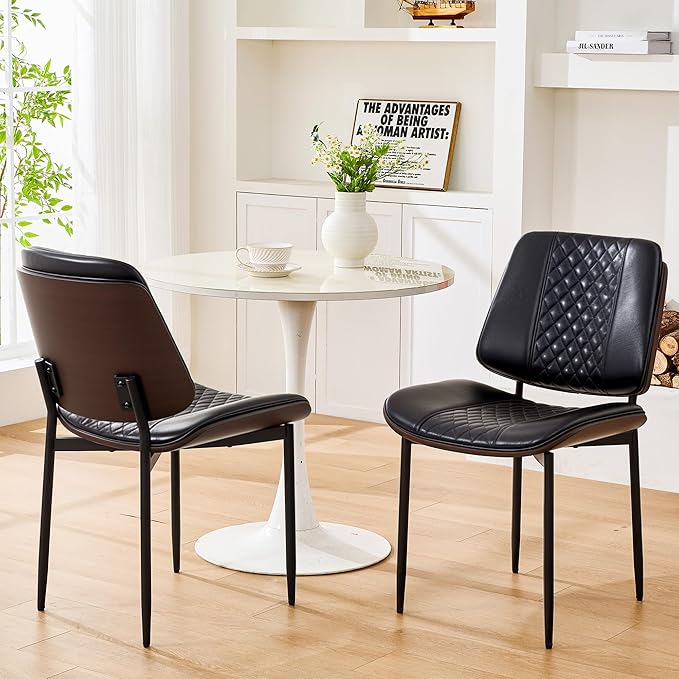 Dining Chairs Set of 6, Upholstered PU Leather Armless Chair, Mid Century - Image 8