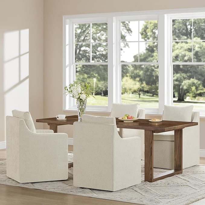 Upholstered Dining Chairs with Casters Washable Cover Side Deskchair with - Image 8