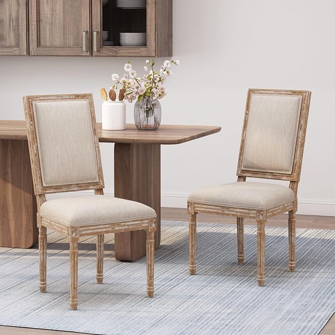 Merax Upholstered Solid Wood Dining Chairs Set of 2, French Country Style by Merax
