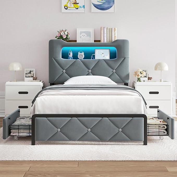 Twin Upholstered LED Bed Frame - Image 8