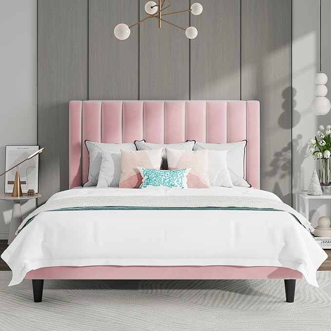 SHA CERLIN Full Bed Frame/Velvet Upholstered Platform Bed Frame by SHACERLIN