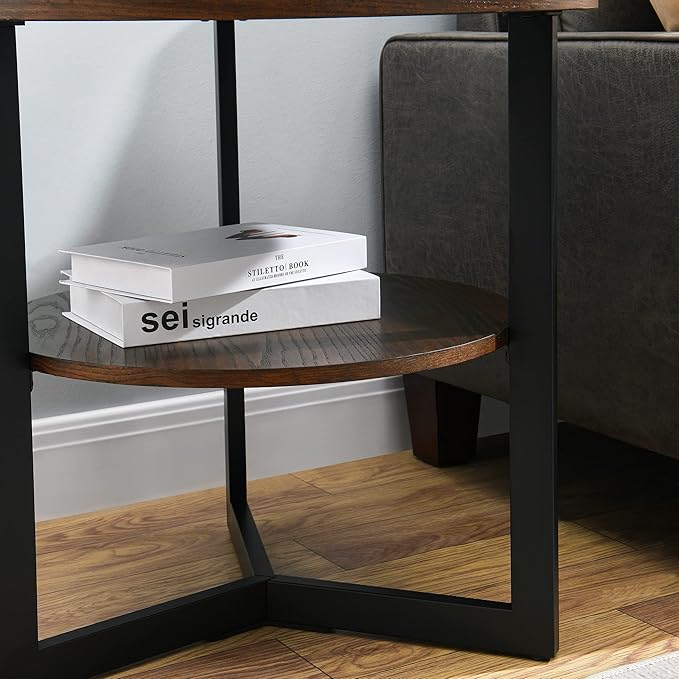 LEEMTORIG Round Side Table, Large 2-Tier End Table Nightstand - Image 5