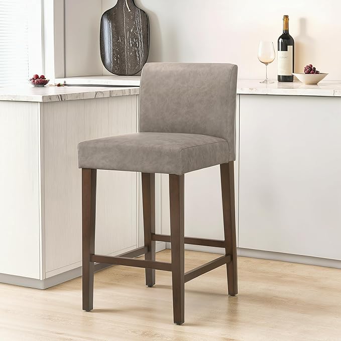 CHITA Counter Height Bar Stools Set of 2, PU Leather in Stone Grey - Image 2