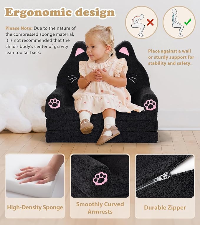 Kids Couch, 2-in-1 Soft Toddler Couch Fold Out - Image 6