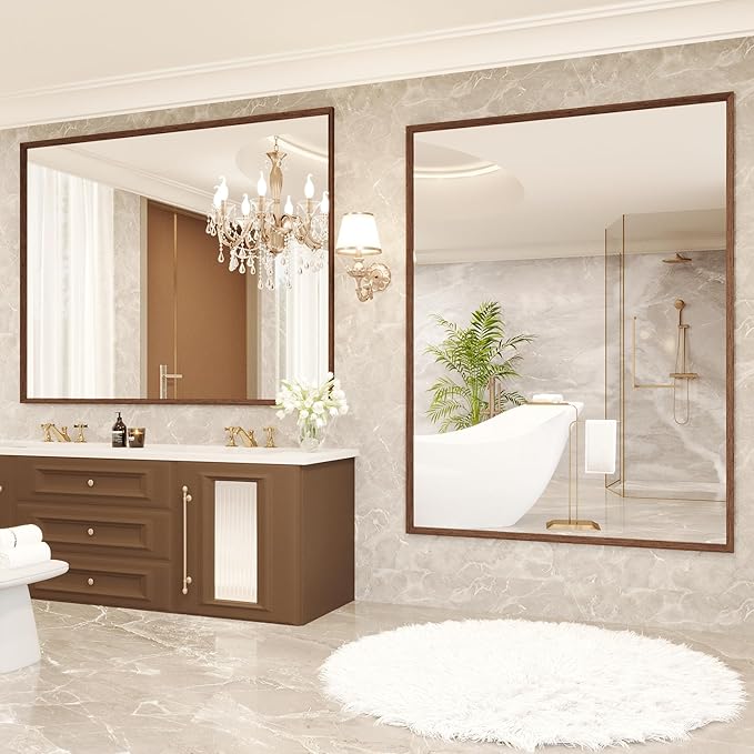 Bathroom Vanity Mirror 48x36 Inch, Walnut Rectangle Bathroom Mirror, 4MM - Image 8