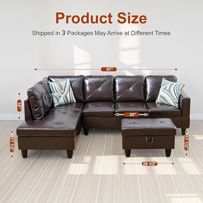 Osparple L Shaped Couch Faux Leather Sectional Couches - Image 2