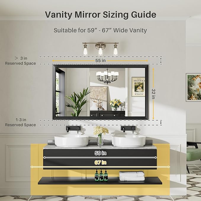 55x32 Inch Black Bathroom Mirror - Image 2