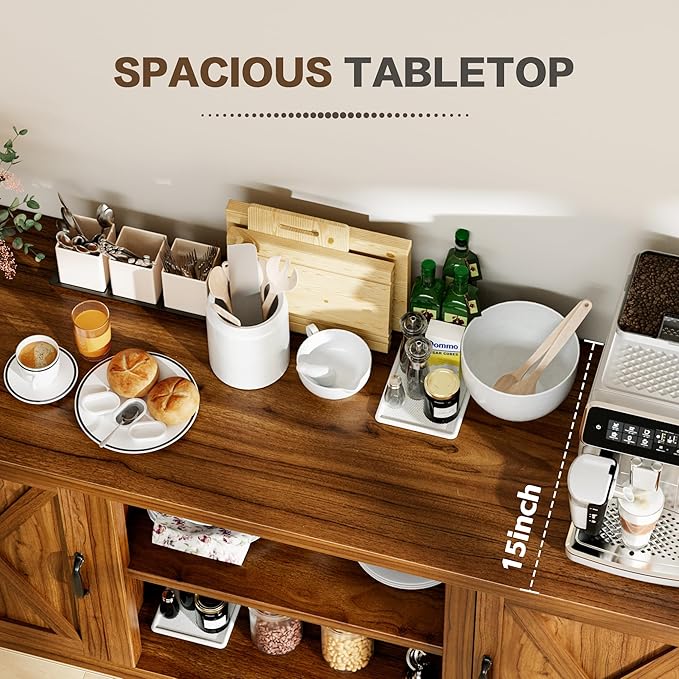 YESHOMY Farmhouse Buffet & Sideboard, Wood Coffee Bar - Image 4