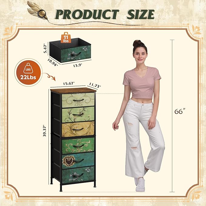 WLIVE Tall Dresser for Bedroom, 6 Drawer Dressers & Chests of Drawers, Fabric - Image 3