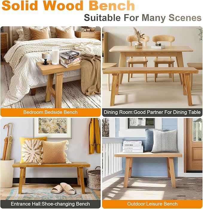 Farmhouse Solid Wood Bench: Long Rustic Indoor Narrow Wooden Bench - Image 6