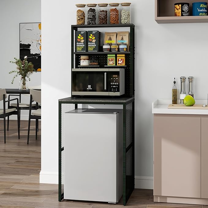 Mini Fridge Stand Shelf with Storage, Bakers Rack Coffee Bar Table Microwave - Image 2